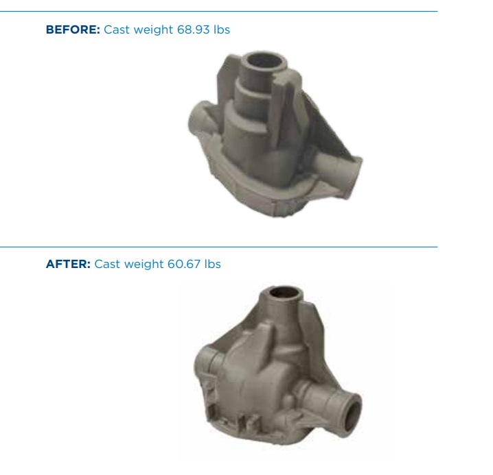 before and after weight of an automotive differential carrier by Waupaca Foundry